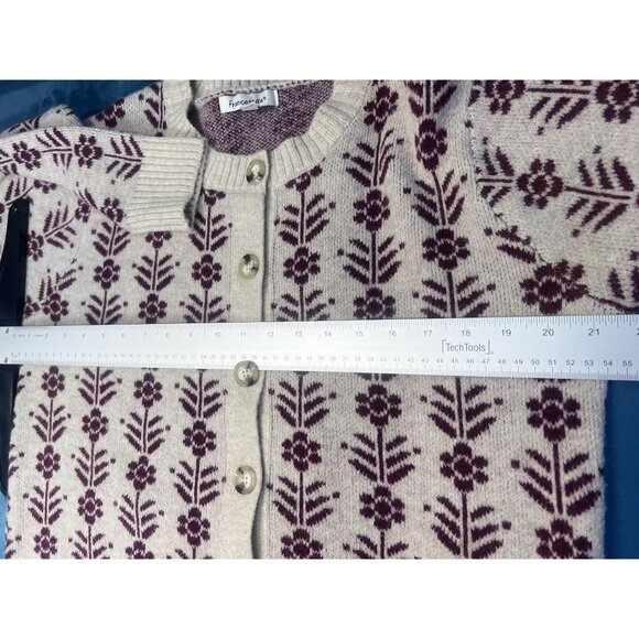 Francescas Floral Nordic Cardigan Sweater Women M Cream Purple Button Wool Blend - Picture 7 of 8